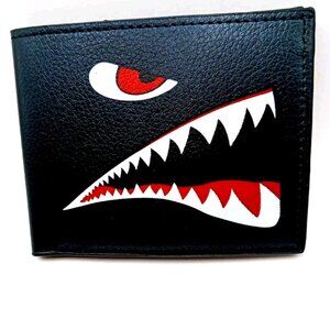 Mens Shark Bi Fold Vegan Leather Wallet Black New